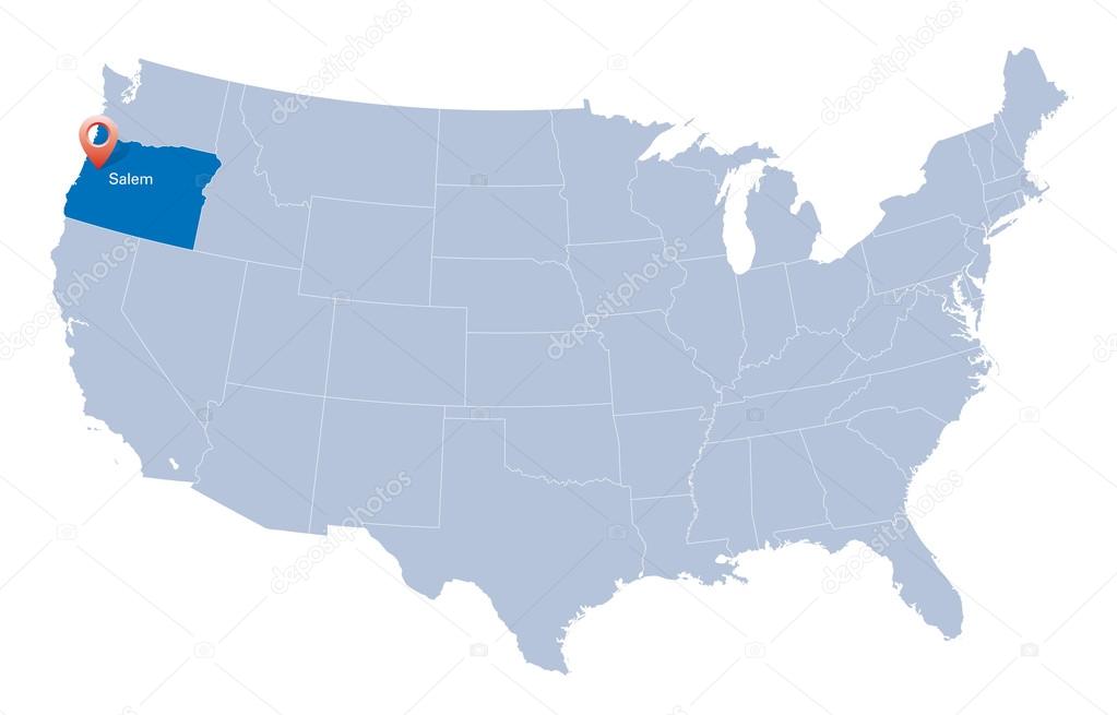 Map of USA with the indication of State of Oregon