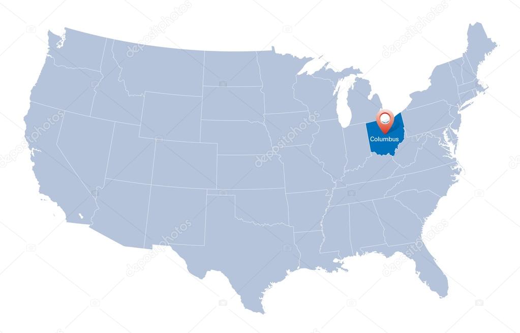 Map of USA with the indication of State of Ohio