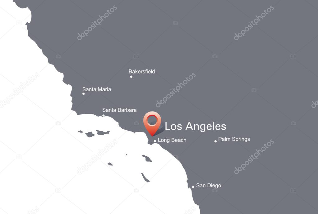 Map of California with the indication of Los Angeles