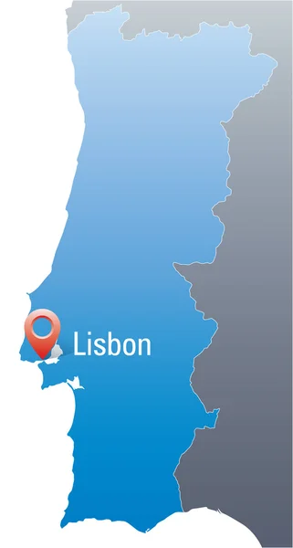 Mavi harita Portekiz Lizbon ile pozisyonda marker ile — Stok Vektör