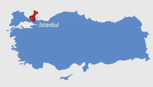 Blå karta över Turkiet med röda häftstiftet visar placering av ankara — Stock vektor