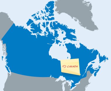 mavi sarı sopa not kartı ben Kanada Haritası Kanada seviyorum