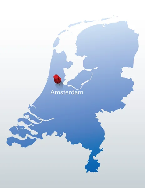 Carte bleue des Pays-Bas avec l'indication d'Amsterdam — Image vectorielle