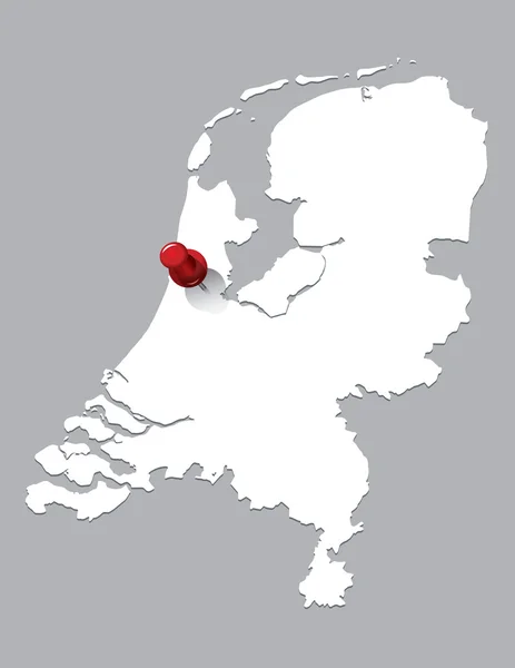 Mapa branco de Holanda com pino de pressão vermelho — Vetor de Stock