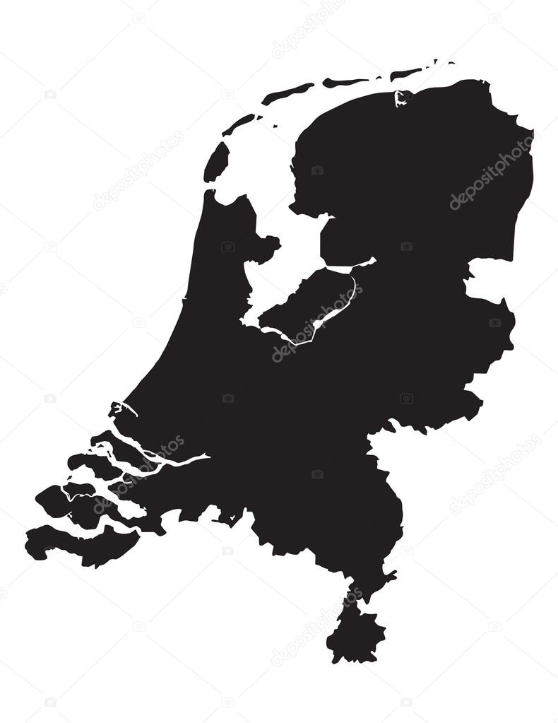 Black and white map of Netherlands
