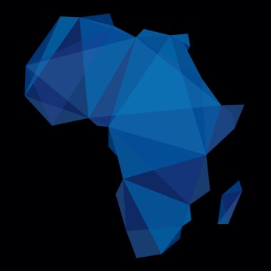 Afrika mavi geometrik Haritası siyah arka plan üzerine