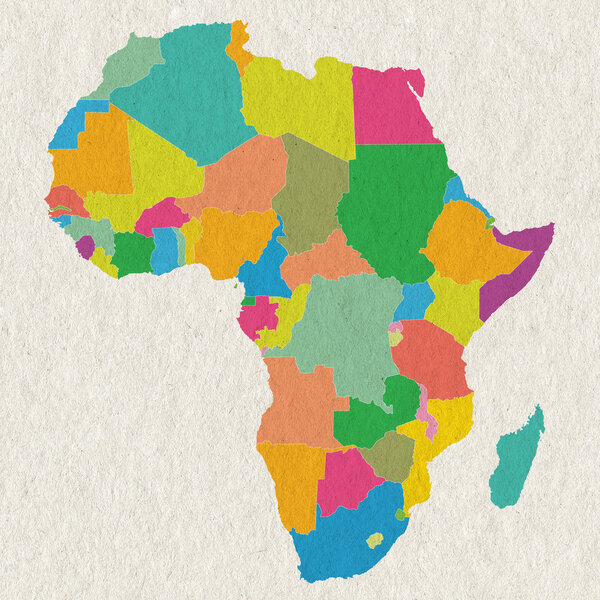 Colorful Africa map on white paper texture