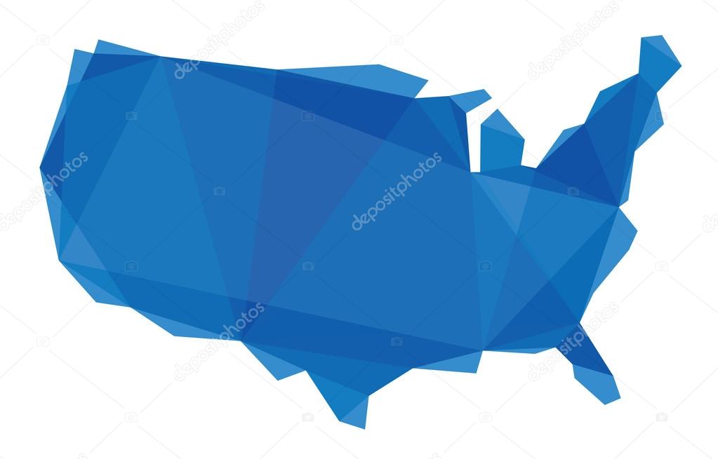 Blue map of the USA in origami style