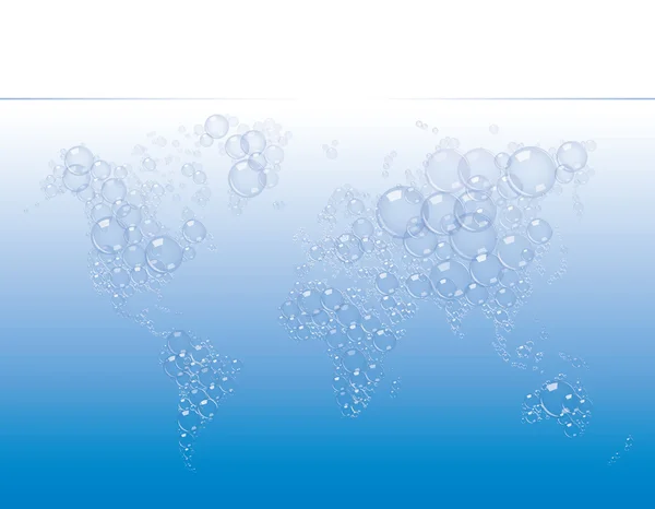 Абстрактная карта мира из пузырьков воздуха под поверхностью воды — стоковый вектор