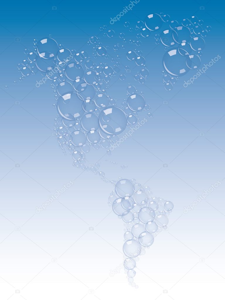 Abstract map of North And South America made of bubbles