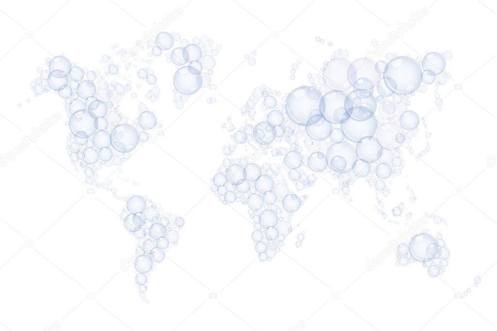 Abstract world map made of soap bubbles
