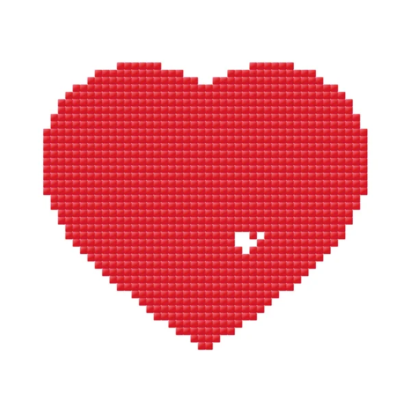 Corazón rojo hecho de píxeles con unos pocos desaparecidos — Archivo Imágenes Vectoriales