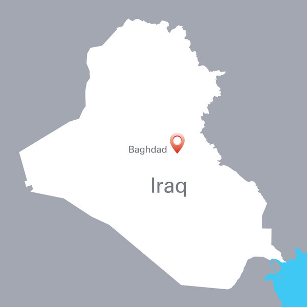 White map of Iraq with the indication of Baghdad
