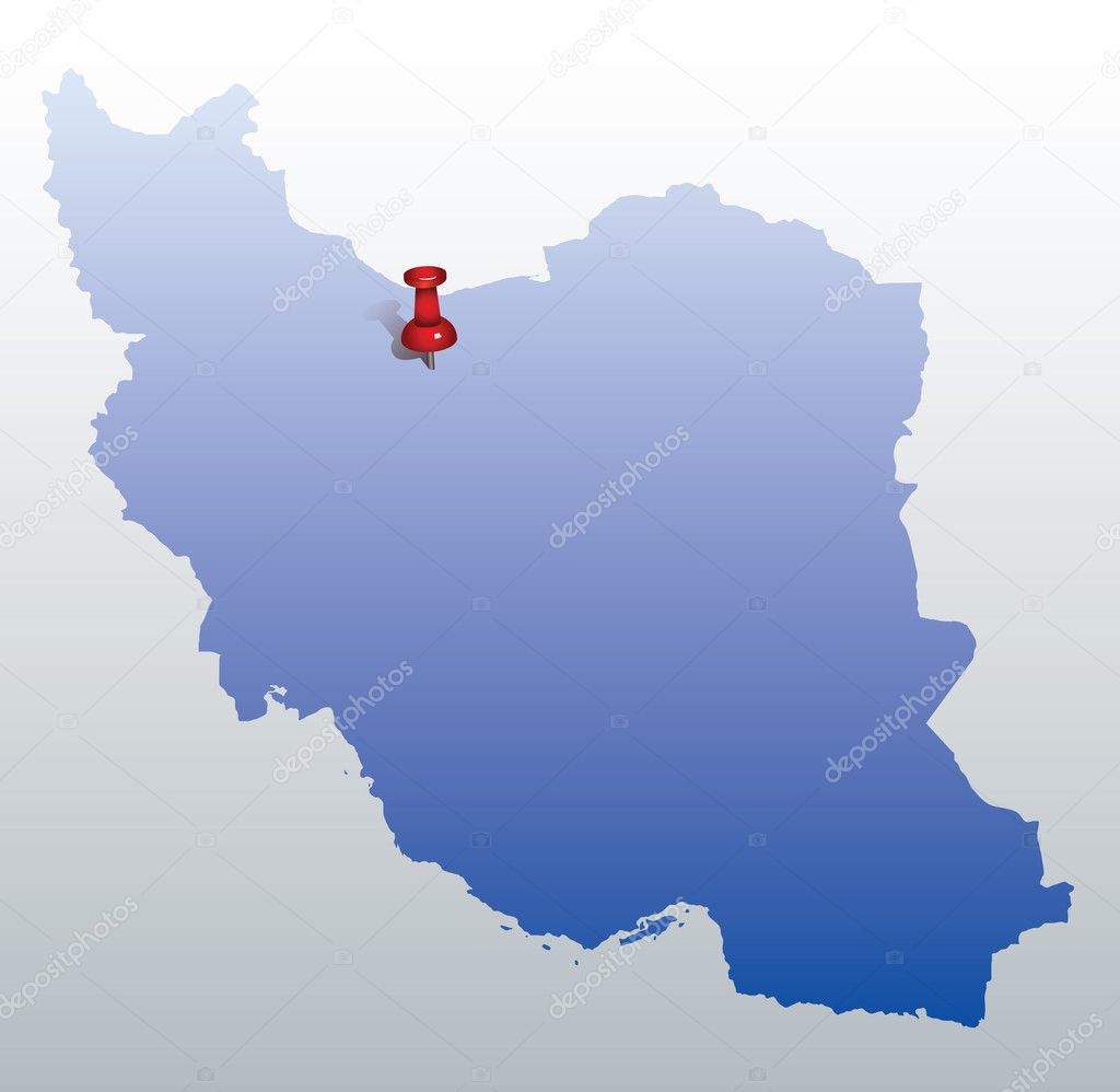 Blue map of Iran with red push pin