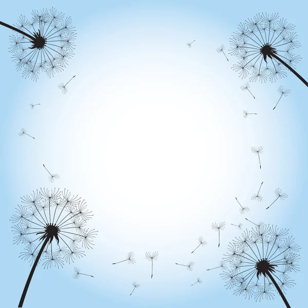 Black dandelion on blue background — Stock Vector