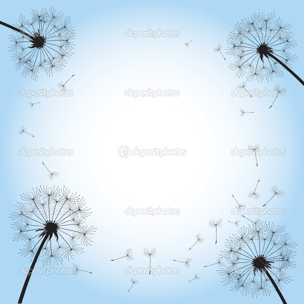 Black dandelion on blue background