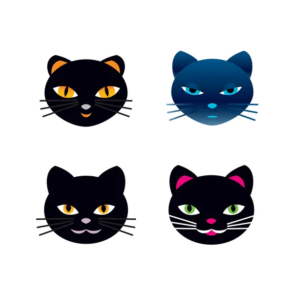 Conjunto de cabezas de gato negro — Archivo Imágenes Vectoriales