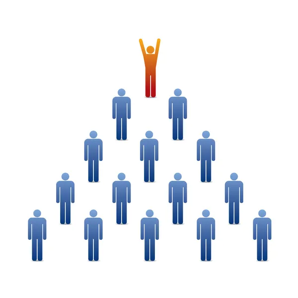 Pirámide de iconos de personas con líder en la parte superior — Vector de stock