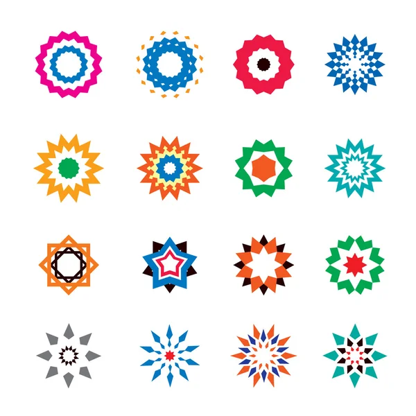 Conjunto de coloridos iconos florales abstractos y estrellas — Vector de stock