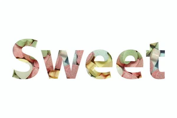 Sweet word with candy background — Stock Photo, Image