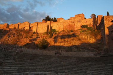 Malaga Alcazaba sırasında günbatımı, Endülüs, İspanya