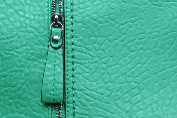 Zipper on mint leather — Stock Photo, Image