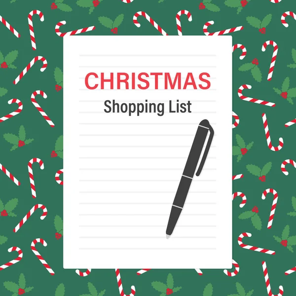 Lista Compras Navidad Escrito Cuaderno Vector Ilustración — Vector de stock