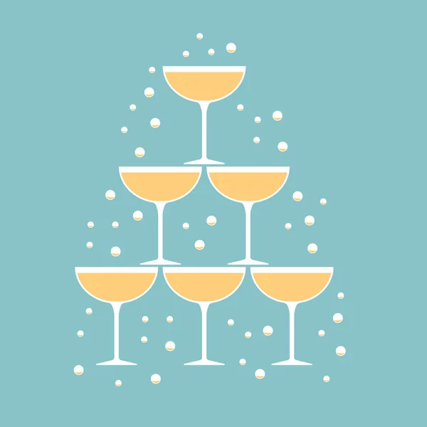 Champagne Glas Pyramid Skål Nyår Eve Vektor Illustration — Stock vektor