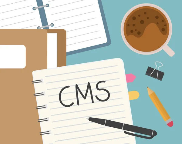 Cms Content Management System Escrito Cuaderno Ilustración Vectorial — Vector de stock