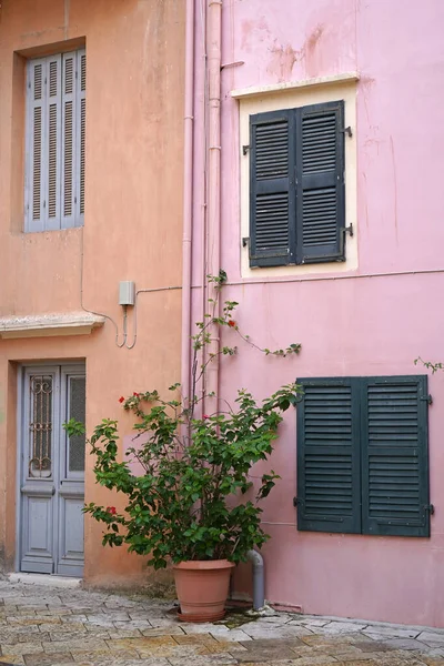 Bella Strada Greca Tradizionale Con Fiori — Foto Stock