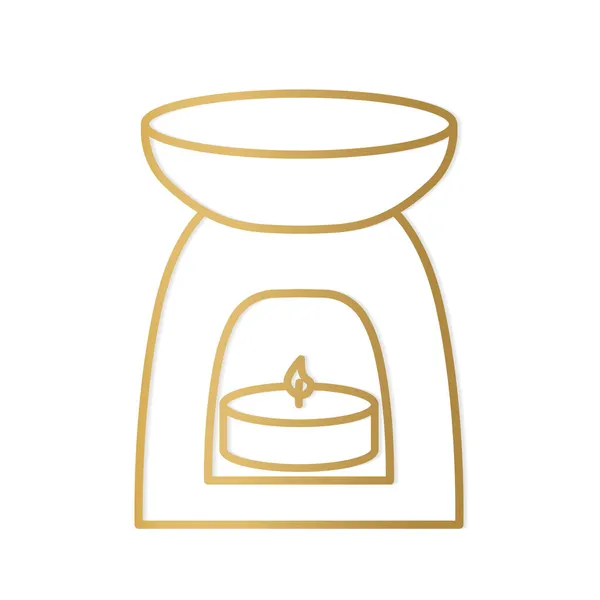 Gouden Aromatherapie Olie Brander Met Theelicht Vector Illustratie — Stockvector
