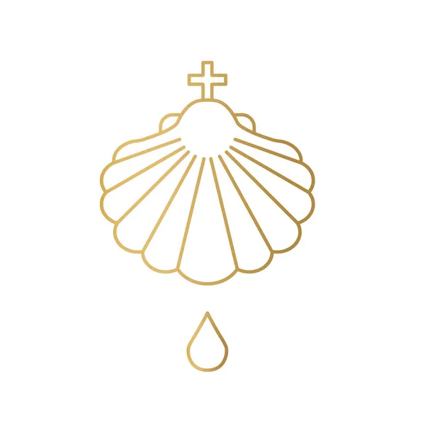 聖水のアイコンのドロップと黄金の洗礼の小さなシェル ベクトル図 — ストックベクタ