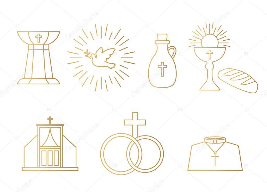 golden seven sacraments of the Catholic Church icons- vector illustration