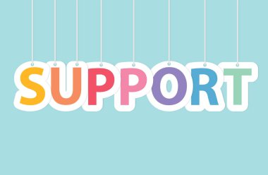 Dizgilerde asılı renkli destek kelimesi - vektör illüstrasyonu