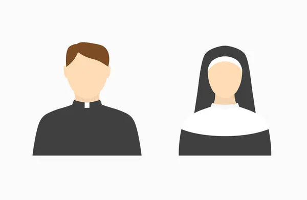 Katholischer Priester Und Nonne Ikonenvektorillustration — Stockvektor