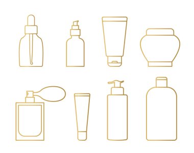 Altın güzellik, cilt bakımı kozmetik kapları - vektör çizimi