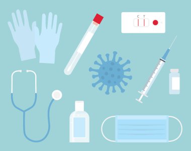 COVID-19, salgınla ilgili simgeler - vektör illüstrasyonu