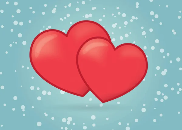 Dos Corazones Rojos Sobre Fondo Invierno San Valentín Concepto Vector — Archivo Imágenes Vectoriales