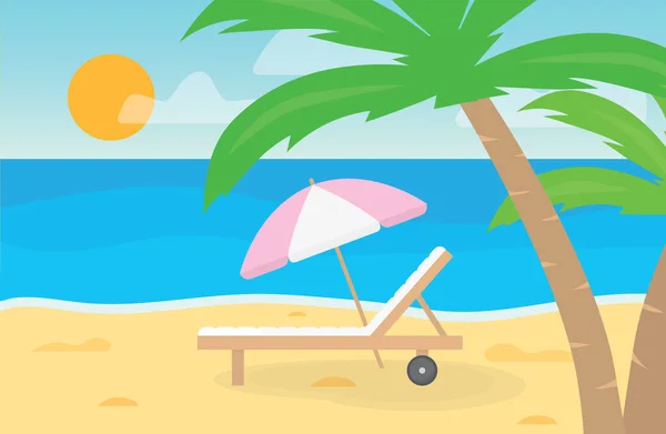 Cama Sol Con Paraguas Playa Tropical Vector Ilustración — Archivo Imágenes Vectoriales