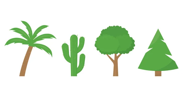 Verschiedene Bäume Gesetzt Palme Kaktus Weihnachtsbaum Vektorillustration — Stockvektor
