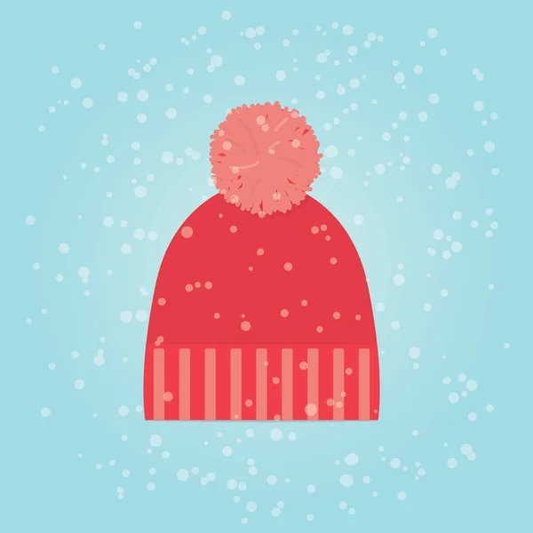 雪のパターンに赤い冬の帽子を編んだ ベクトルイラスト — ストックベクタ