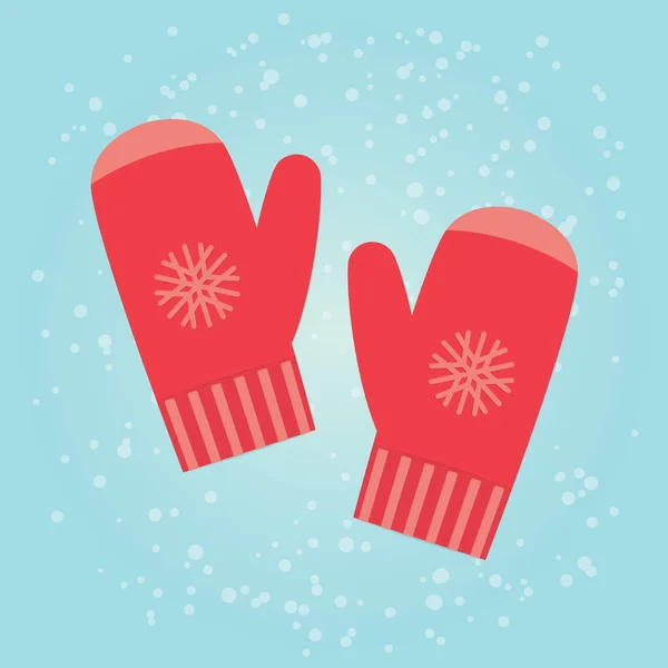 Luvas Inverno Vermelho Malha Padrão Nevado Ilustração Vetorial — Vetor de Stock