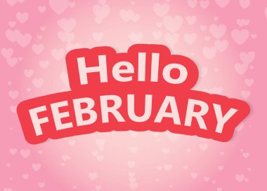 Merhaba Şubat Banner üzerinde kalp deseni - vektör illüstrasyon