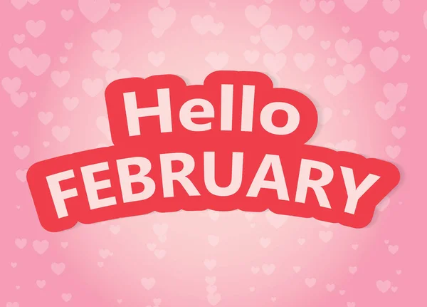 Hola Febrero Banner Sobre Patrón Corazón Vector Ilustración — Vector de stock