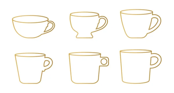 Золотой Набор Кофе Чайные Чашки Векторная Иллюстрация — стоковый вектор