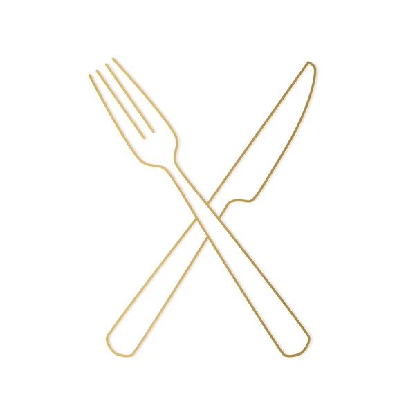 Golden Crossed Cutlery Fork Knife Vector Illustration — ストックベクタ