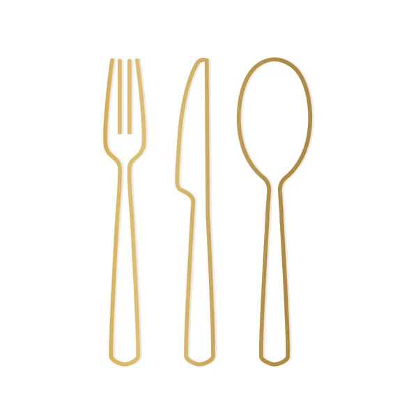 Golden Cutlery Set Fork Knife Spoon Icon Vector Illustration — ストックベクタ