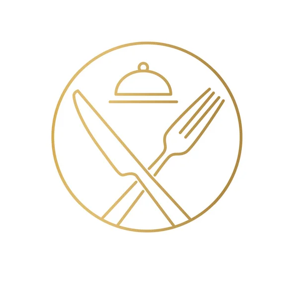 Symbole Restaurant Couverts Croisés Dorés Plateau Illustration Vectorielle — Image vectorielle