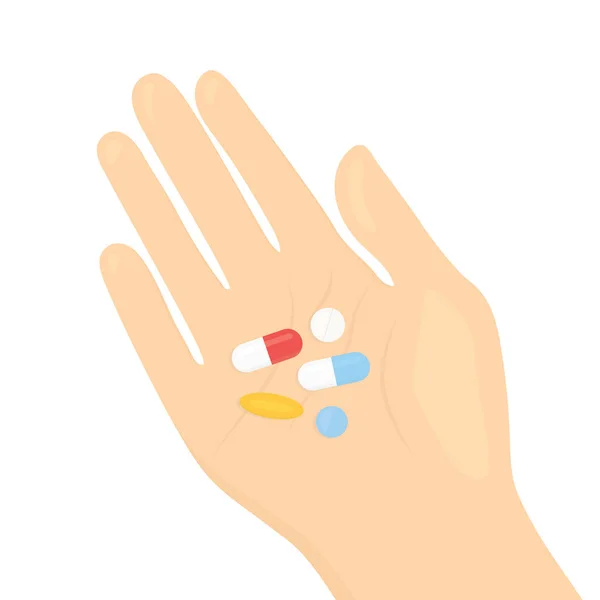 Hand Full Pills Vector Illustration — ストックベクタ