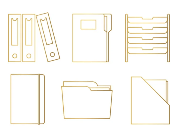 Set Golden Icons Documents Storage Office Vector Illustration — 图库矢量图片